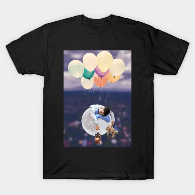 Moon Balloon Boy 1 - carried away on the breeze T-Shirt by Dpe1974